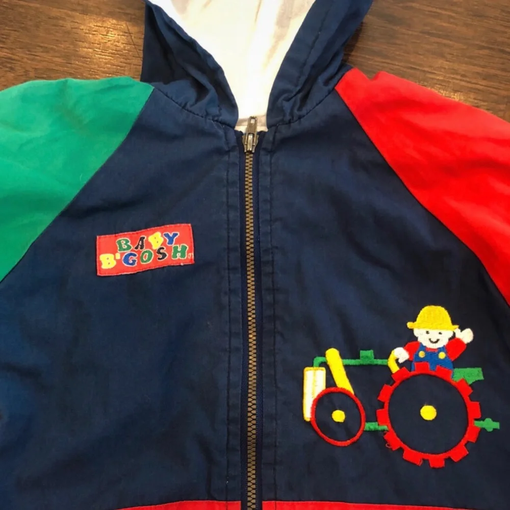 Vintage Oshkosh baby bgosh tractors color-block zip-up jacket 12m